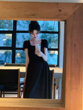 Ndyad retro elegant A-line square neck puff sleeve dress HZ1024