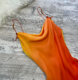 Ndyad Spaghetti Strap Sheath Chiffon Long Prom Dresses, Gradient Orange Formal Evening Dresses HZ1024