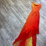 Ndyad Spaghetti Strap Sheath Chiffon Long Prom Dresses, Gradient Orange Formal Evening Dresses HZ1024