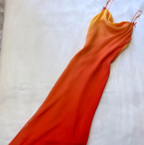 Ndyad Spaghetti Strap Sheath Chiffon Long Prom Dresses, Gradient Orange Formal Evening Dresses HZ1024