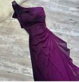 Ndyad One Shoulder Sheath Chiffon Wedding Guest Dresses Grape Formal Evening Dresses HZ1024