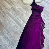 Ndyad One Shoulder Sheath Chiffon Wedding Guest Dresses Grape Formal Evening Dresses HZ1024