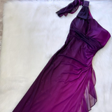 Ndyad One Shoulder Sheath Chiffon Wedding Guest Dresses Grape Formal Evening Dresses HZ1024