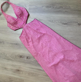 Ndyad Halter Sheath Beaded Sequin Wedding Guest Dresses Pink Formal Evening Dresses HZ1024