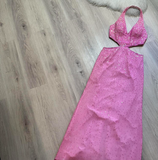 Ndyad Halter Sheath Beaded Sequin Wedding Guest Dresses Pink Formal Evening Dresses HZ1024