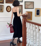 Evafashion Kong style retro red velvet suspender dress HZ1024