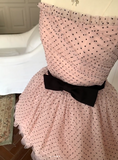 Ndyad Strapless Ball Gown Tulle Polka Dot Short Prom Dresses Pink Homecoming Dresses HZ1024