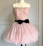Ndyad Strapless Ball Gown Tulle Polka Dot Short Prom Dresses Pink Homecoming Dresses HZ1024