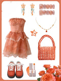 Ndyad Strapless Ball Gown Tulle Short Prom Dresses Coral Red Homecoming Dresses HZ1024