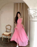Evafashion holiday style a-line pink sleeveless backless suspender dress HZ1024