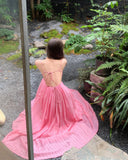 Evafashion holiday style a-line pink sleeveless backless suspender dress HZ1024