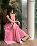 Evafashion holiday style a-line pink sleeveless backless suspender dress HZ1024