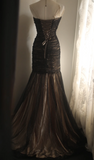 Ndyad Sweetheart Mermaid Tulle Beaded Long Prom Dresses, Black Formal Dresses HZ1024
