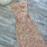 Ndyad Strapless Sheath Chiffon Beaded Long Prom Dresses, Sparkly Backless Formal Evening Dresses HZ1024
