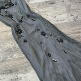 Ndyad Spaghetti Strap Sheath Chiffon Beaded Long Prom Dresses, Dark Gray Formal Evening Dresses HZ1024
