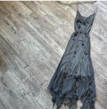 Ndyad Spaghetti Strap Sheath Chiffon Beaded Long Prom Dresses, Dark Gray Formal Evening Dresses HZ1024