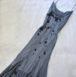 Ndyad Spaghetti Strap Sheath Chiffon Beaded Long Prom Dresses, Dark Gray Formal Evening Dresses HZ1024