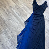 Ndyad V neck Sheath Chiffon Long Prom Dresses, Gradient Blue Formal Evening Dresses HZ1024