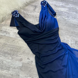 Ndyad V neck Sheath Chiffon Long Prom Dresses, Gradient Blue Formal Evening Dresses HZ1024