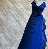 Ndyad V neck Sheath Chiffon Long Prom Dresses, Gradient Blue Formal Evening Dresses HZ1024