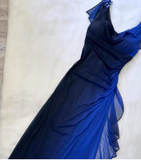 Ndyad V neck Sheath Chiffon Long Prom Dresses, Gradient Blue Formal Evening Dresses HZ1024