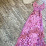 Ndyad Spaghetti Strap Sheath Chiffon Beaded Long Prom Dresses, Pink Formal Evening Dresses HZ1024