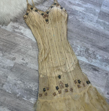 Ndyad Spaghetti Strap Sheath Chiffon Beaded Long Prom Dresses, Yellow Formal Evening Dresses HZ1024