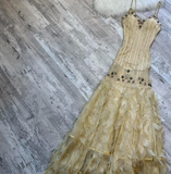 Ndyad Spaghetti Strap Sheath Chiffon Beaded Long Prom Dresses, Yellow Formal Evening Dresses HZ1024