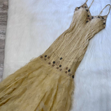 Ndyad Spaghetti Strap Sheath Chiffon Beaded Long Prom Dresses, Yellow Formal Evening Dresses HZ1024