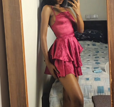 Ndyad Spaghetti Straps Sheath Jacquard Satin Short Prom Dresses, Red Homecoming Dresses Sweet Birthday Dresses HZ1024