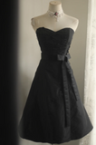 Ndyad Sweetheart A-Line Satin Short Prom Dresses, Black Homecoming Dresses Sweet Birthday Dresses HZ1024