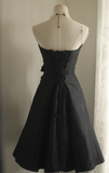 Ndyad Sweetheart A-Line Satin Short Prom Dresses, Black Homecoming Dresses Sweet Birthday Dresses HZ1024
