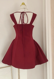 Ndyad Square Neck A-Line Satin Short Prom Dresses, Burgundy Homecoming Dresses, Sweet Birthday Dresses HZ1024
