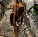 Ndyad Strapless Bodycon Short Prom Dresses, Black Homecoming Dresses, Sequined Birthday Dresses HZ1024