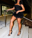 Ndyad Strapless Bodycon Short Prom Dresses, Black Homecoming Dresses, Sequined Birthday Dresses HZ1024