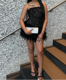 Ndyad Strapless Bodycon Short Prom Dresses, Black Homecoming Dresses, Sequined Birthday Dresses HZ1024
