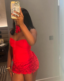 Ndyad Strapless Bodycon Chiffon Short Prom Dresses, Red Homecoming Dresses Birthday Dresses HZ1024