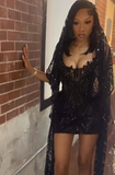 Ndyad Strapless Sheath Tulle Short Prom Dresses, Black Homecoming Dresses, Sleeveless Birthday Dresses HZ1024