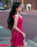 Ndyad Square Neck A-Line Satin Short Prom Dresses, Fuchsia Homecoming Dresses, Sweet Birthday Dresses HZ1024