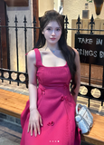 Ndyad Square Neck A-Line Satin Short Prom Dresses, Fuchsia Homecoming Dresses, Sweet Birthday Dresses HZ1024