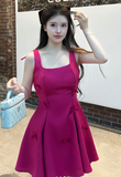 Ndyad Square Neck A-Line Satin Short Prom Dresses, Fuchsia Homecoming Dresses, Sweet Birthday Dresses HZ1024