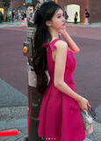 Ndyad Square Neck A-Line Satin Short Prom Dresses, Fuchsia Homecoming Dresses, Sweet Birthday Dresses HZ1024