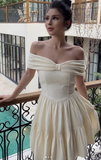 Ndyad Off-the-shoulder A-Line Short Prom Dresses, Apricot Homecoming Dresses, Sweet Birthday Dresses HZ1024
