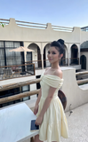 Ndyad Off-the-shoulder A-Line Short Prom Dresses, Apricot Homecoming Dresses, Sweet Birthday Dresses HZ1024