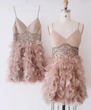 Ndyad Spaghetti Strap Bodycon Short Prom Dresses, Sleeveless Homecoming Dresses Pink Birthday Dresses HZ1024