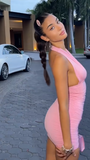 Ndyad V neck Bodycon Chiffon Short Prom Dresses, Pink Homecoming Dresses, Backless Birthday Dresses HZ1024