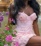 Ndyad Spaghetti Strap Sheath Beaded Applique Short Prom Dresses Pink Homecoming Dresses Sweet Birthday Dresses HZ1024