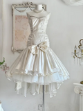 Ndyad Strapless Ball Gown Satin Short Prom Dresses White Homecoming Dresses Birthday Dresses HZ1024