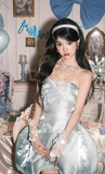 Ndyad Strapless Ball Gown Satin Short Prom Dresses Sleeveless Homecoming Dresses Birthday Dresses HZ1024