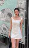 Ndyad Strapless Sheath Short Prom Dresses, White Homecoming Dresses, Backless Birthday Dresses HZ1024